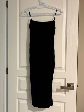 Babaton Black Slip Midi Dress - Simple Spaghetti Strap